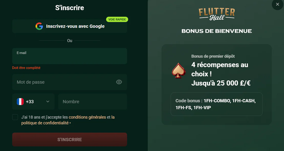 flutterhall casino création de compte